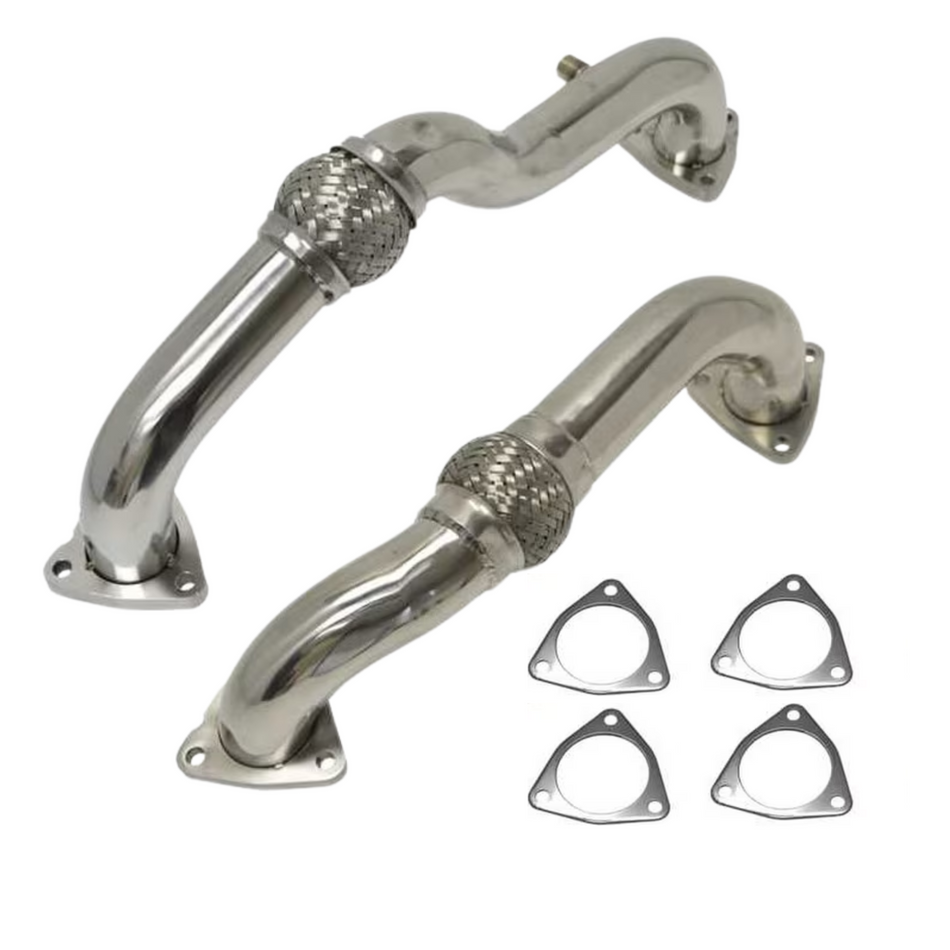 2008-2010 Powerstroke 6.4L Up-Pipes w/ Gaskets & O2/EBP Sensor Bungs Race (FLO-30800R)